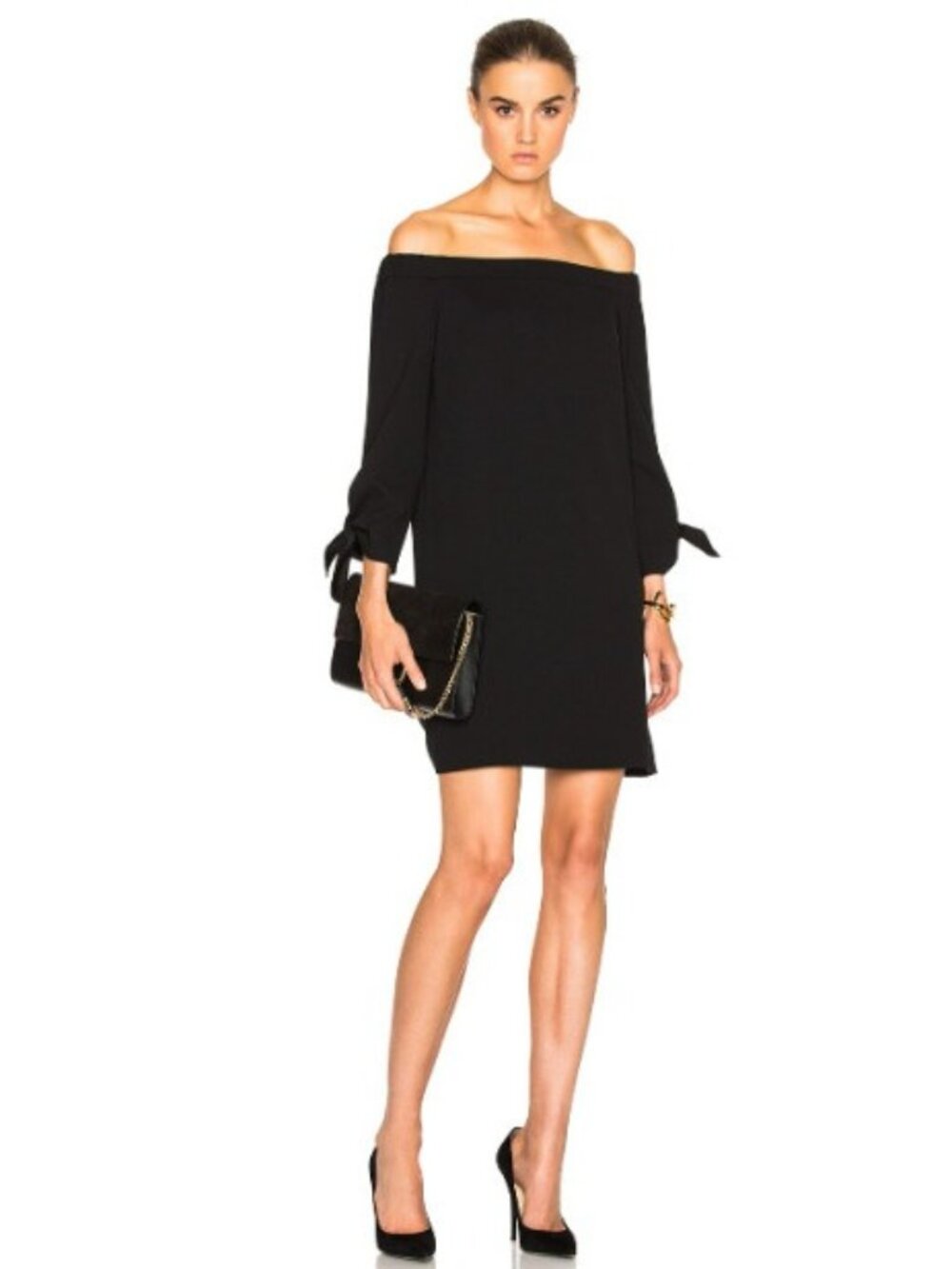Tibi Black Off-The-Shoulder 3/4 Sleeve Mini Dress, Size 2